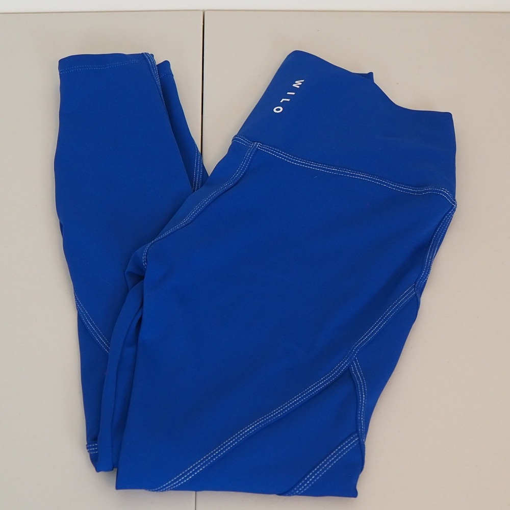 Wilo The Label Leggings Sz M Blue High Waist Contrast Stitch Activewear Tights